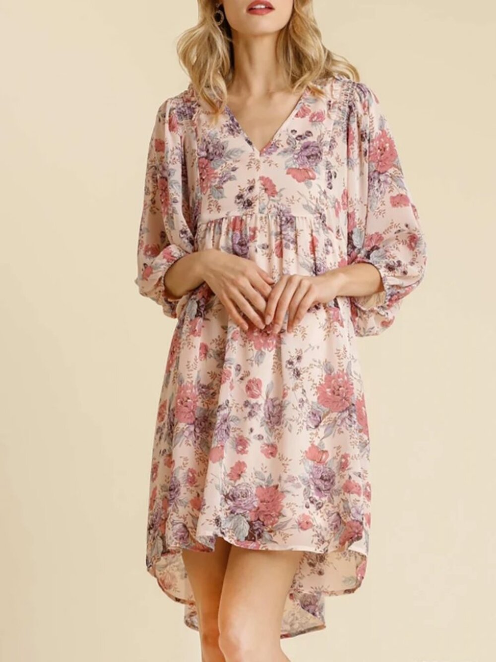 UMGEE Floral V-Neck Babydoll Dress